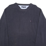 TOMMY HILFIGER Mens Blue Plain Jumper Crew Neck Basic Knit L Cotton Casual