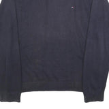 TOMMY HILFIGER Mens Blue Plain Jumper Crew Neck Basic Knit L Cotton Casual