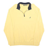 NAUTICA Mens Yellow & Navy Plain Pullover 1/4 Zip Cotton Jumper 2XL Casual