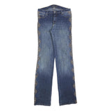 AMNESIA Womens Jeans Blue Regular Bootcut Denim Medium W28 L33 With Lace Trim
