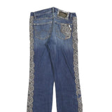 AMNESIA Womens Jeans Blue Regular Bootcut Denim Medium W28 L33 With Lace Trim