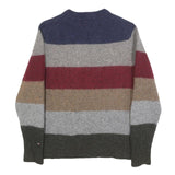 TOMMY HILFIGER Mens Blue & Grey & Maroon Striped Wool Blend Patterned Crew Neck