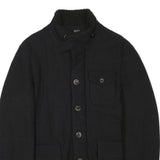 TRUSSARDI Mens Black Button Jacket M Polyester Blend Plain Classic Collar