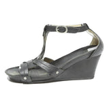 PALLADIUM Womens Black Leather Wedge Sandals UK 4 Stylish Comfortable Summer
