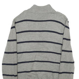 POLO RALPH LAUREN Mens Grey & Navy Striped Pattern Jumper Half Zip Crew Knit L