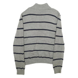 POLO RALPH LAUREN Mens Grey & Navy Striped Pattern Jumper Half Zip Crew Knit L