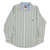 CHAPS Mens Green & White Striped Cotton Shirt L Classic Fit Casual