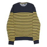 NAUTICA Mens Yellow & Navy Striped Pattern Cotton Blend Jumper Crew Neck Tight