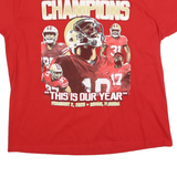 Womens Red Graphic Champions Print T-Shirt L Short Sleeve Crew Neck Cotton Blend