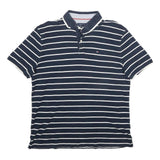TOMMY HILFIGER Mens Navy Blue & White Striped Polo Shirt Short Sleeve L Cotton