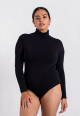 Organic Cotton Long Sleeve Roll-Neck Bodysuit, Black