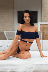 Cassia Off Shoulder in Blue Top