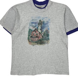 Lighthouse Print Oneita Single Stitch T-Shirt - Medium Grey Cotton