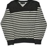 Tommy Hilfiger Striped Jumper - Large Black Cotton
