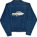 Classic Car Embroidery Wrangler Graphic Denim Jacket - Large Blue Cotton