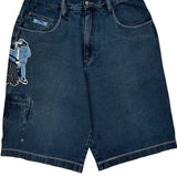 No Boundaries Graphic Denim Shorts - 30W 11L Dark Wash Cotton