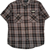 Harley Davidson Checked Short Sleeve Shirt - Large Brown Cotton