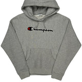 Vintage Champion Spellout Hoodie - Medium Grey Cotton