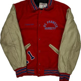 St. Francis Cross Country Track Delong College Varsity Jacket - Medium Beige Leather
