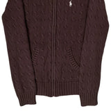 Ralph Lauren Sport Cable Knit Hoodie - Small Brown Cotton