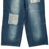 Patchwork Design Phat Farm Baggy Jeans - 38W 22L Blue Cotton