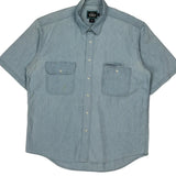 Woolrich Short Sleeve Shirt - Large Blue Cotton