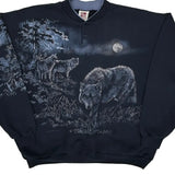 Wolves Au Henley Graphic Sweatshirt - 2XL Black Cotton