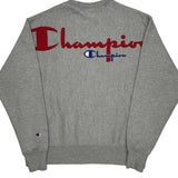 Reverse Weave Champion Spellout Sweatshirt - Large Grey Cotton Blend