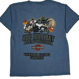 Harley Davidson Cartoon T-Shirt - Medium Blue Cotton