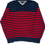 Tommy Hilfiger Striped Jumper - Large Navy Cotton