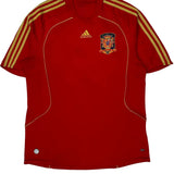 Spain National Team Adidas 2007-09 Home Football Shirt - Large Red Polyester