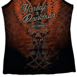 Harley Davidson Graphic Tank Top - Large Orange Cotton