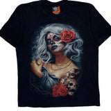 Tattoo Style Rock Eagle Single Stitch T-Shirt - Large Black Cotton