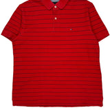 Tommy Hilfiger Striped Polo Shirt - Large Red Cotton