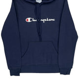 Champion Spellout Hoodie - Small Navy Cotton