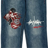 Handprint Design Miskeen Hip Hop Jeans - 39W 33L Blue Denim