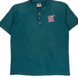 Jesus Nuff Said Oneita Graphic Henley Polo Shirt - XL Green Cotton