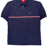 Tommy Hilfiger Striped Polo Shirt - Large Navy Cotton