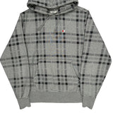 Champion Checked Hoodie - Large Grey Cotton