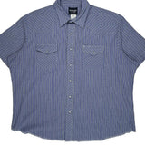 Wrangler Striped Short Sleeve Shirt - 2XL Blue Cotton Blend