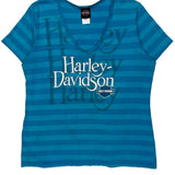 Harley Davidson Striped T-Shirt - 2XL Blue Cotton Blend