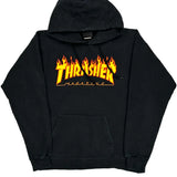 Flame Logo Thrasher Graphic Hoodie - Small Black Cotton