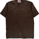 Dickies Short Sleeve Shirt - Large Brown Polyester Blend