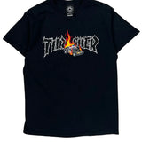 Flaming Car Thrasher Graphic T-Shirt - Medium Black Cotton