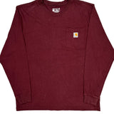 Carhartt Long Sleeve T-Shirt - Large Burgundy Cotton