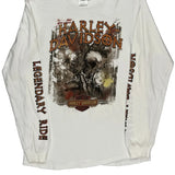 Legendary Ride Harley Davidson Graphic Long Sleeve T-Shirt - Medium White Cotton