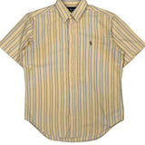Ralph Lauren Striped Short Sleeve Shirt - Medium Yellow Cotton