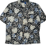 Op Floral Hawaiian Shirt - Large Black Cotton