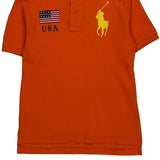 Age 8-9, USA Flag Polo By Ralph Lauren Graphic Polo Shirt - Medium Orange Cotton