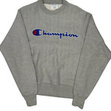 Vintage Reverse Weave Champion Spellout Sweatshirt - Small Grey Cotton